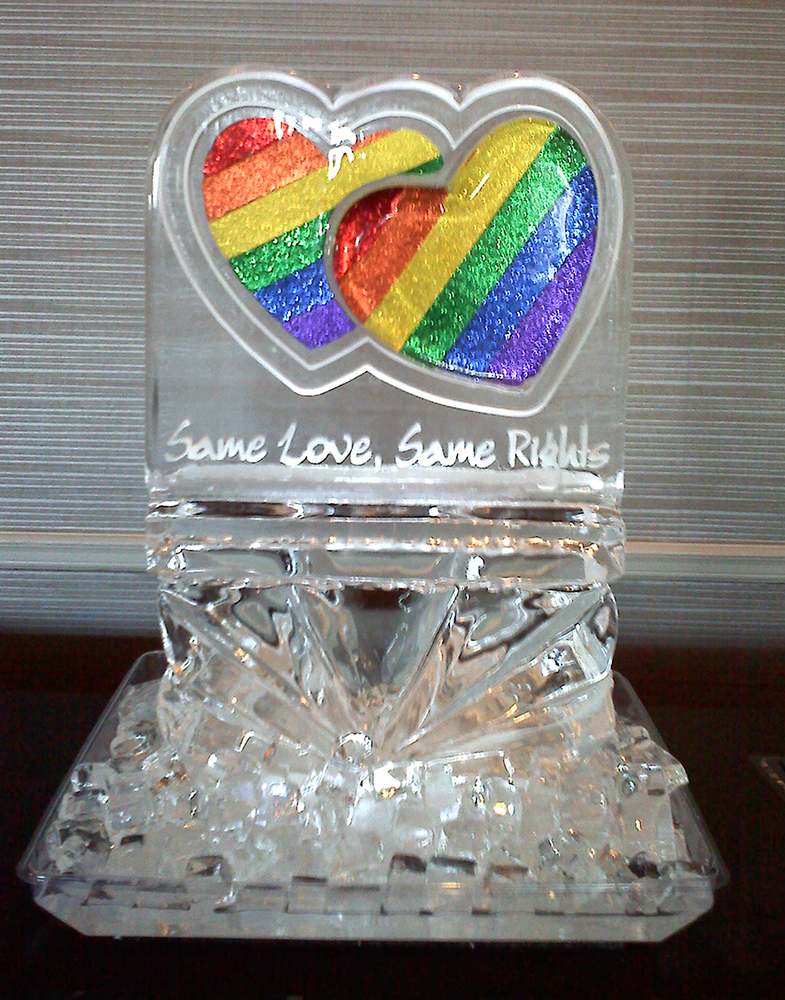 RainbowWeddingNetwork's 'Same Love Same Rights' (TM) ice sculpture at recent LGBTQ+ Wedding Expo