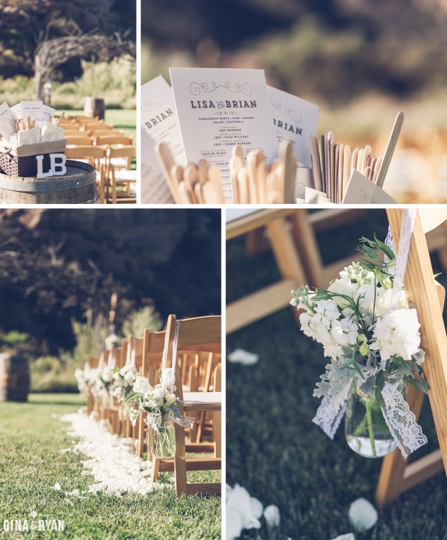 Ranch wedding with natural wood folding chairs