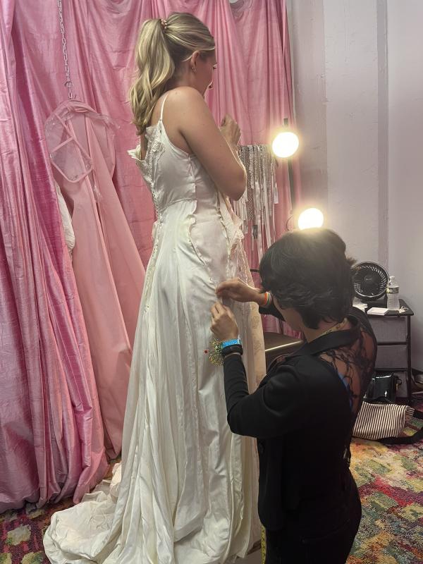 Sizing a panel for her to fit into her grandma's dress